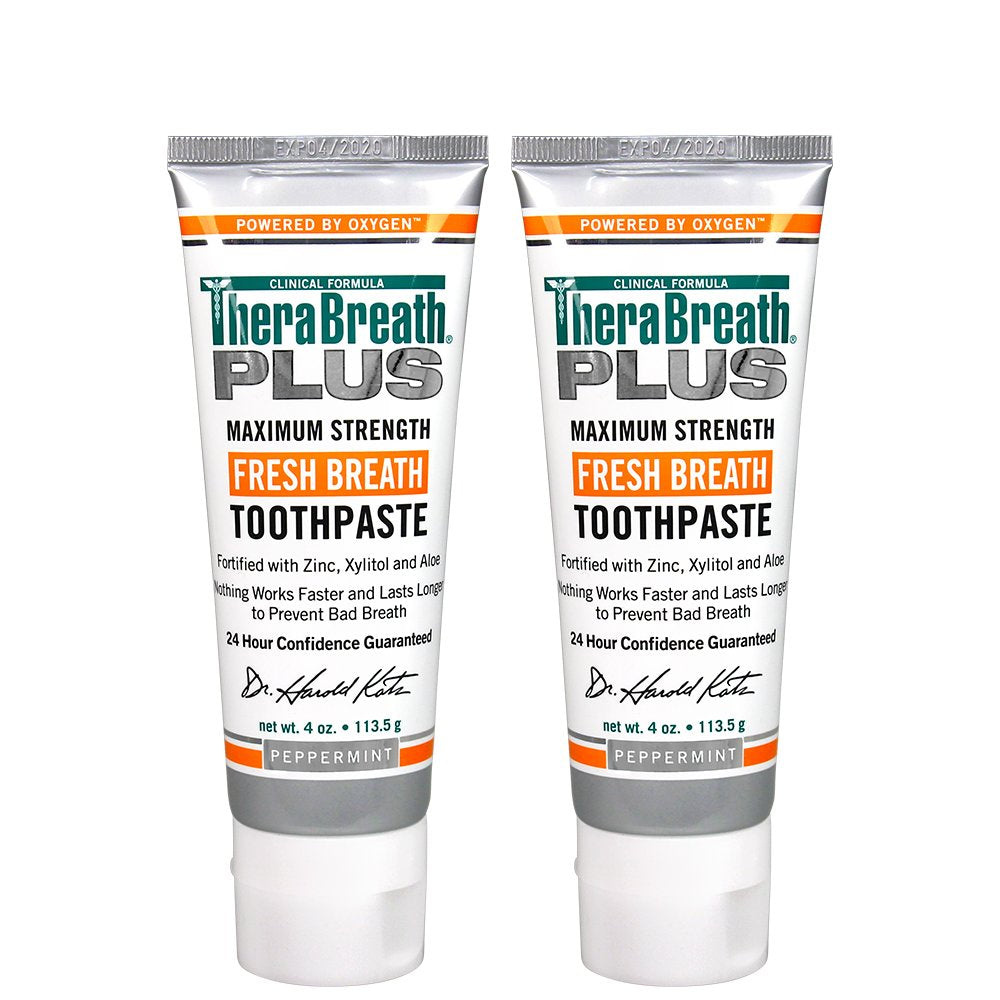 TheraBreath Plus Fresh Breath Maximum Strength 24-Hour Toothpaste with Zinc, Xylitol and Aloe, 4 Ounce (Pack of 2) - 24hrsmart